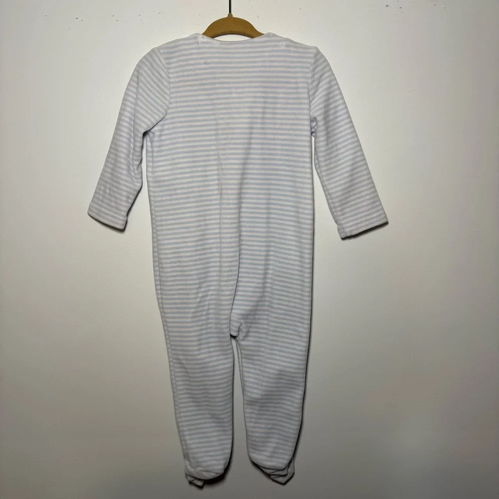 Ralph Lauren Baby One Piece Blue White Striped Velvet Velour 9M Footed Coverall